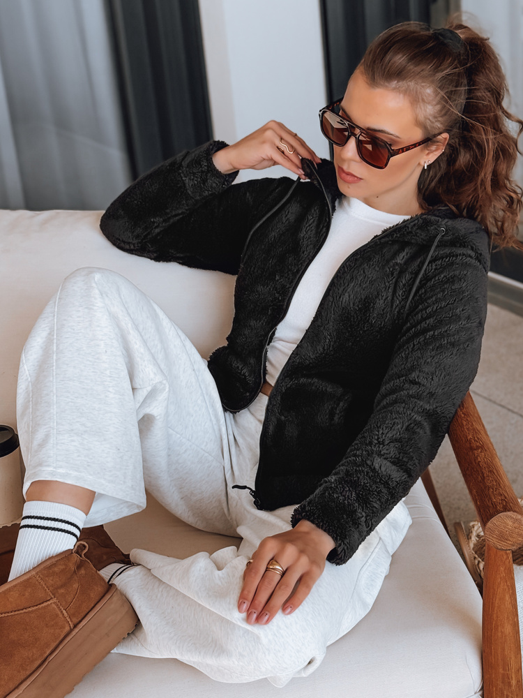 Дамски черен суичър с качулка