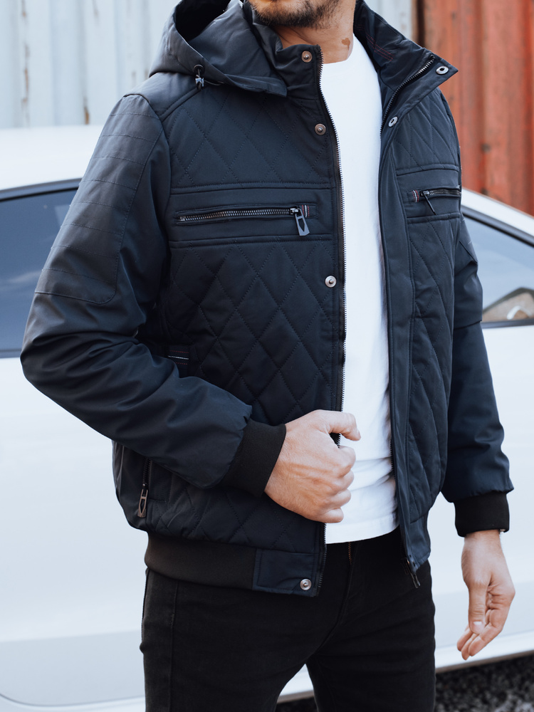 Kurtka męska przejściowa pikowana z kapturem granatowa Dstreet