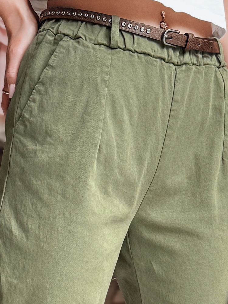 Pantaloni chino de damă cu curea kaki