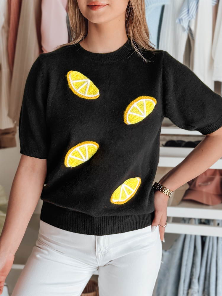 Sweter damskie oversize z cytrynami CYTRYNKA czarny Dstreet