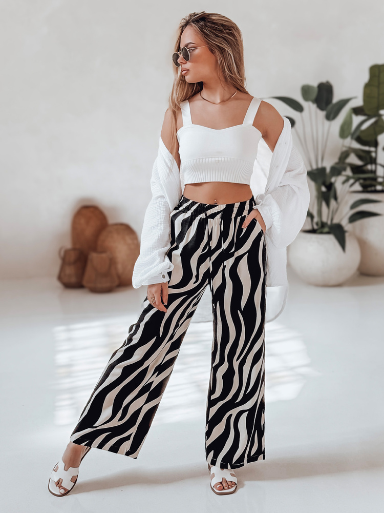 Spodnie damskie wide leg w paski ZEBRAVIBE beżowo-czarne Dstreet