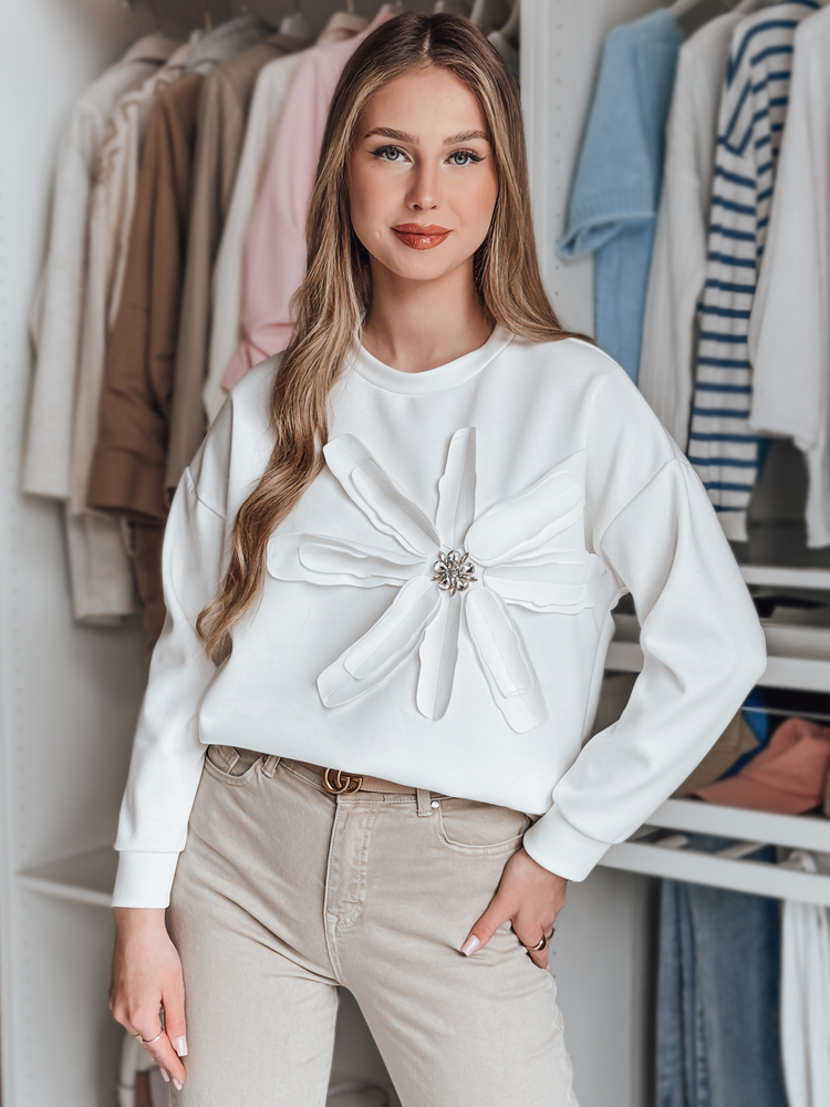 Bluza damska oversize z kwiatem PETITKA ecru Dstreet