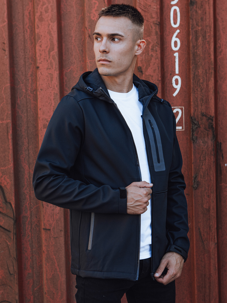Kurtka męska przejściowa softshell z kapturem granatowa Dstreet