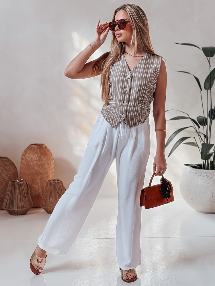 Spodnie damskie casualowe wide leg LOVETRIP białe Dstreet