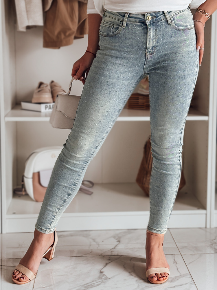 Spodnie damskie jeansowe skinny ze zdobieniem GLAMSKIN niebieskie Dstreet