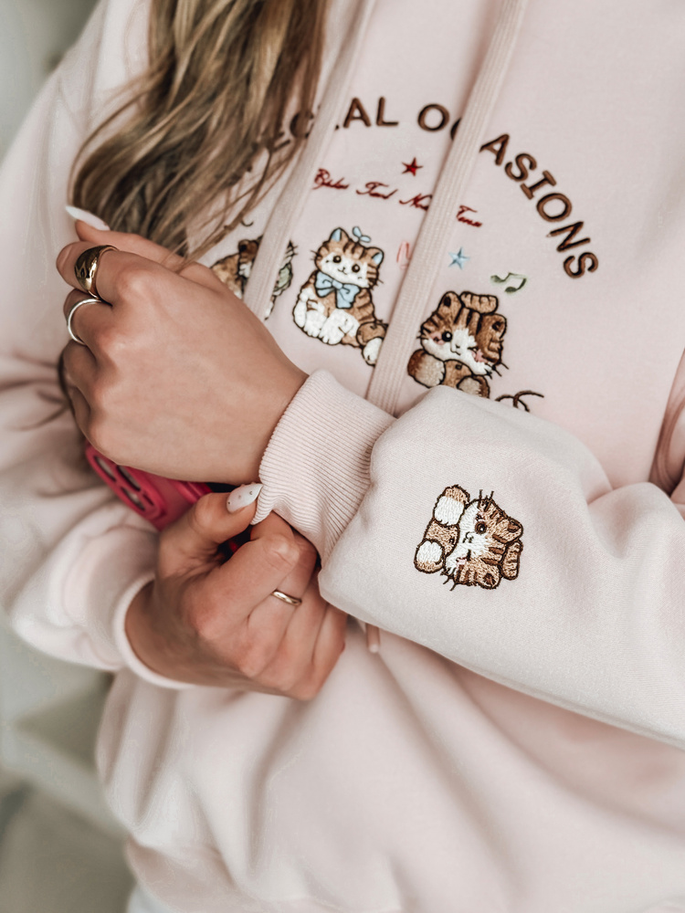 Bluza damska oversize z kapturem SPECIAL KITTY różowa Dstreet