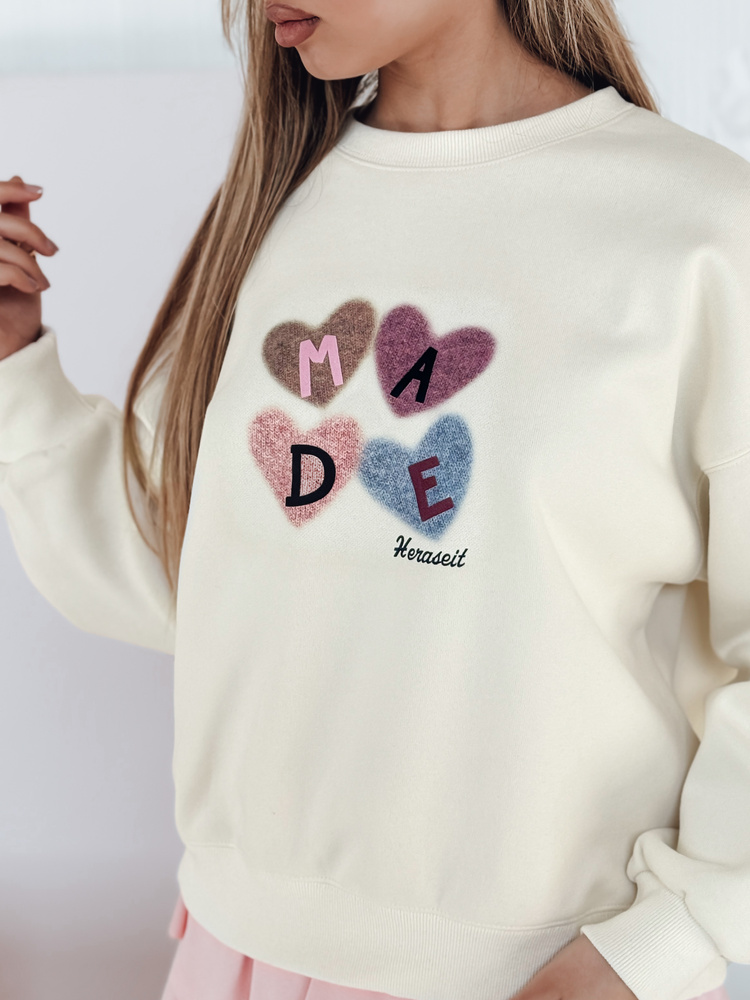 Bluza damske oversiz z sercami MADELIN beżowa Dstreet