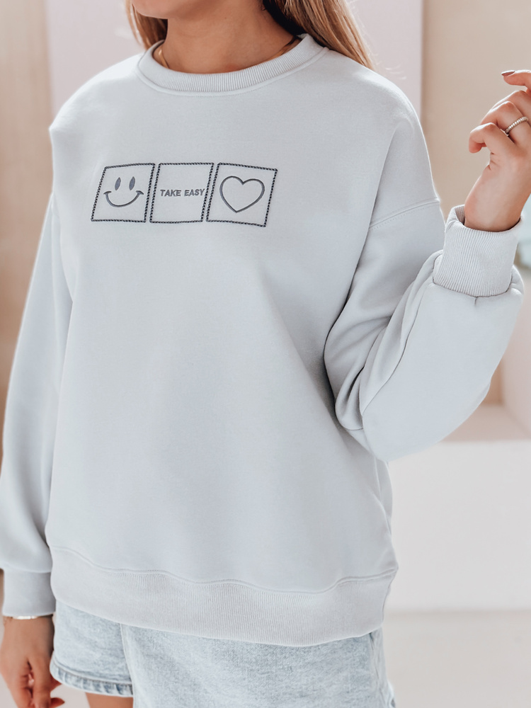 Bluza damska oversize z haftem EASYJOY niebieska Dstreet