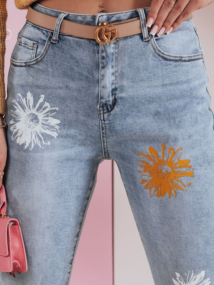 Spodnie damskie jeansowe slim fit w kwiatki FLORENSSO niebieskie Dstreet