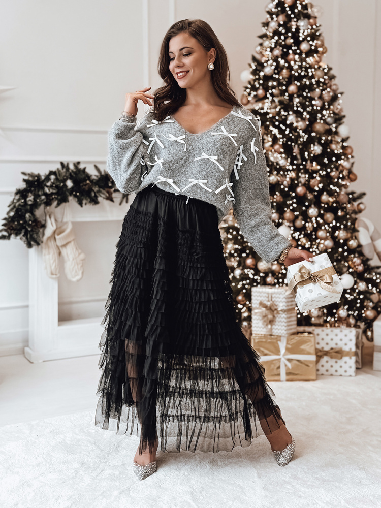 Sweter damski RIBBLOOM w kokardki grafitowy Dstreet