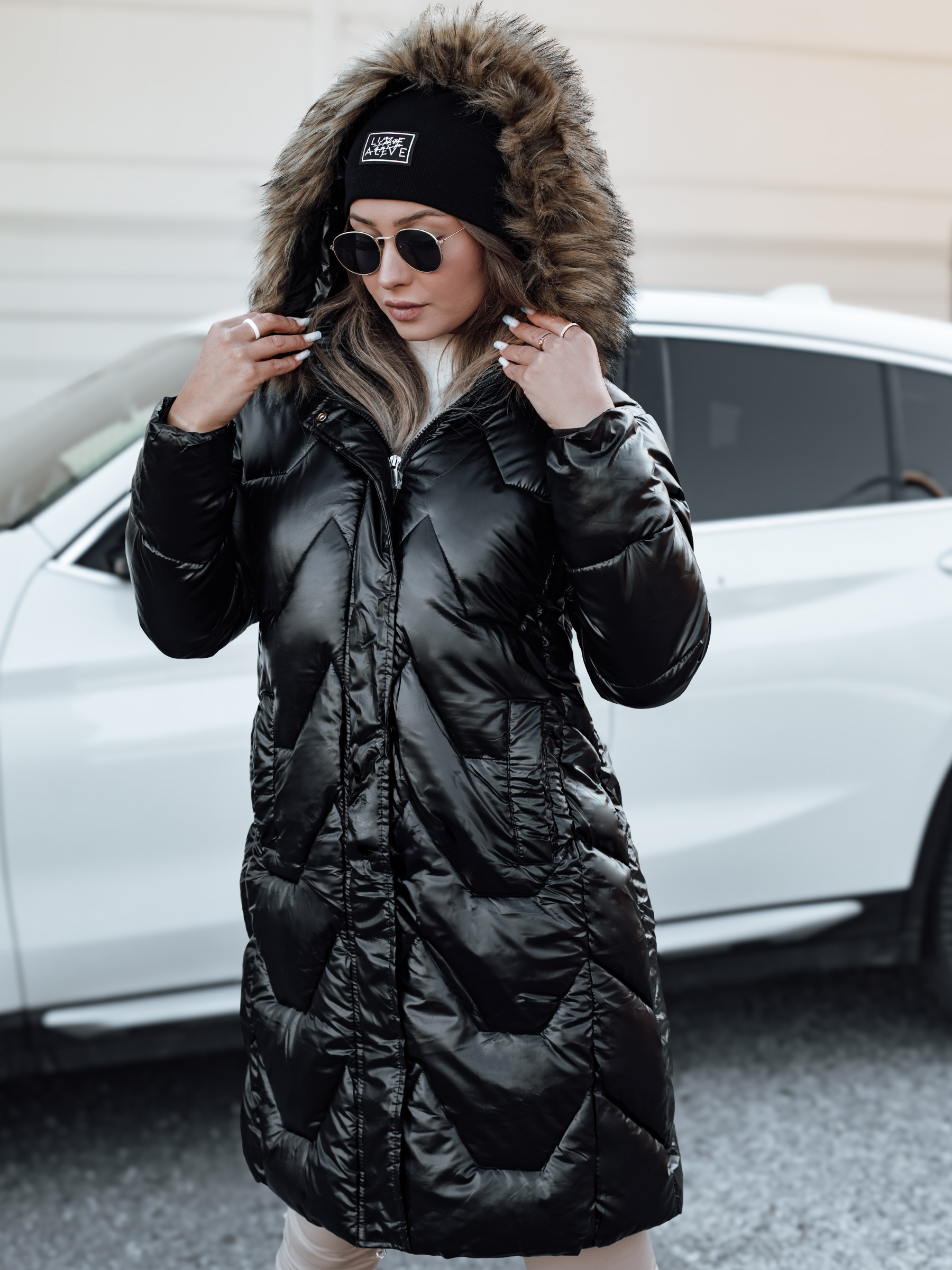 Women's Winter Jacket ELECIO Long Quilted With Hood Black Dstreet