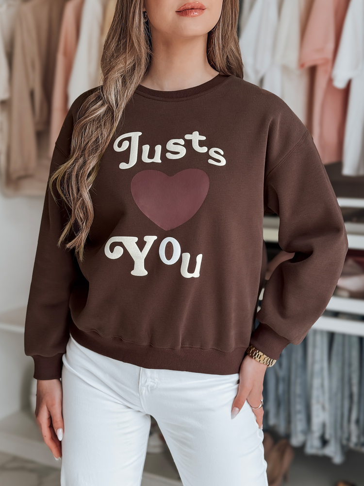 Bluza damska oversize z nadrukiem JUST LOVE YOU brązowa Dstreet