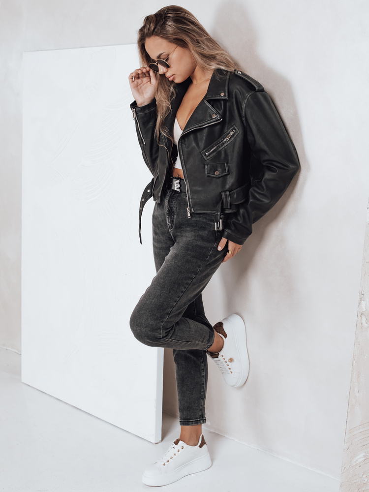 Blugi negri de damă, croială mom fit