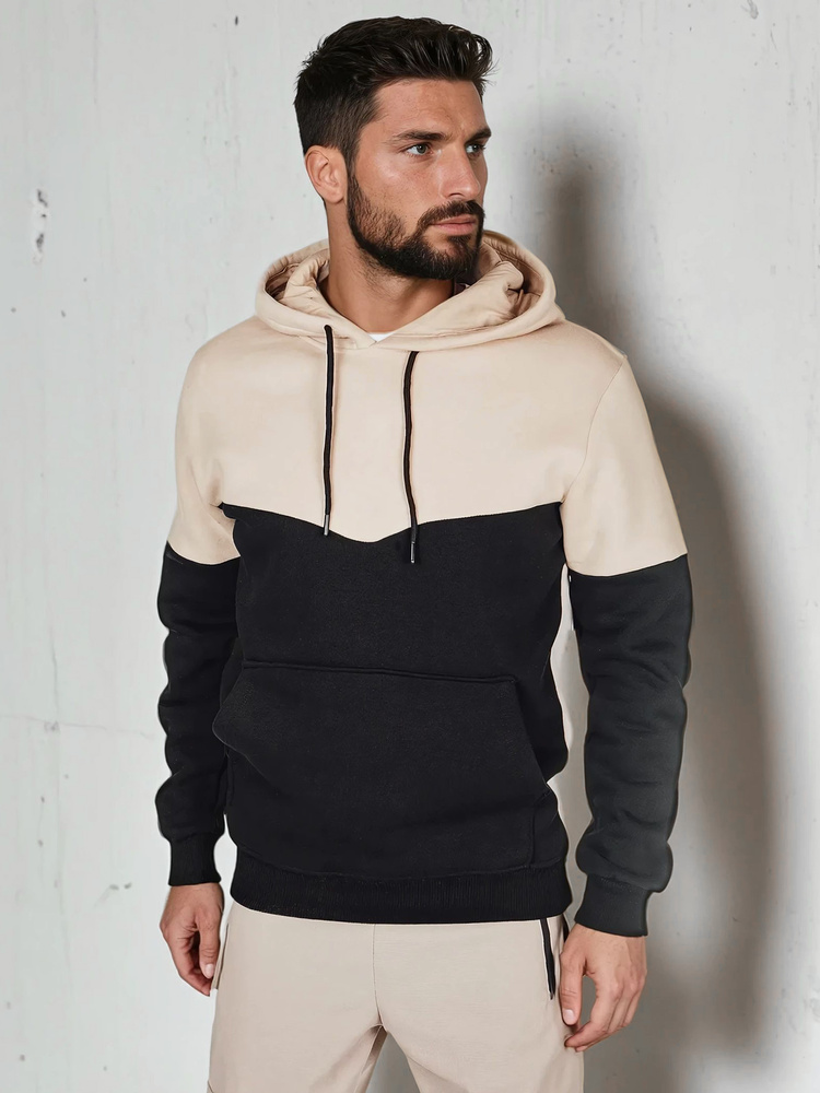 Bluza męska basic z kapturem beżowa Dstreet