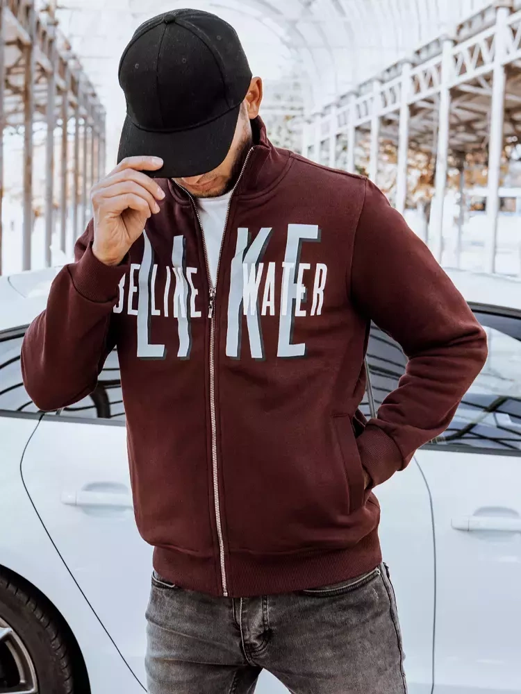 Bluza męska rozpinana z nadrukiem bordowa Dstreet