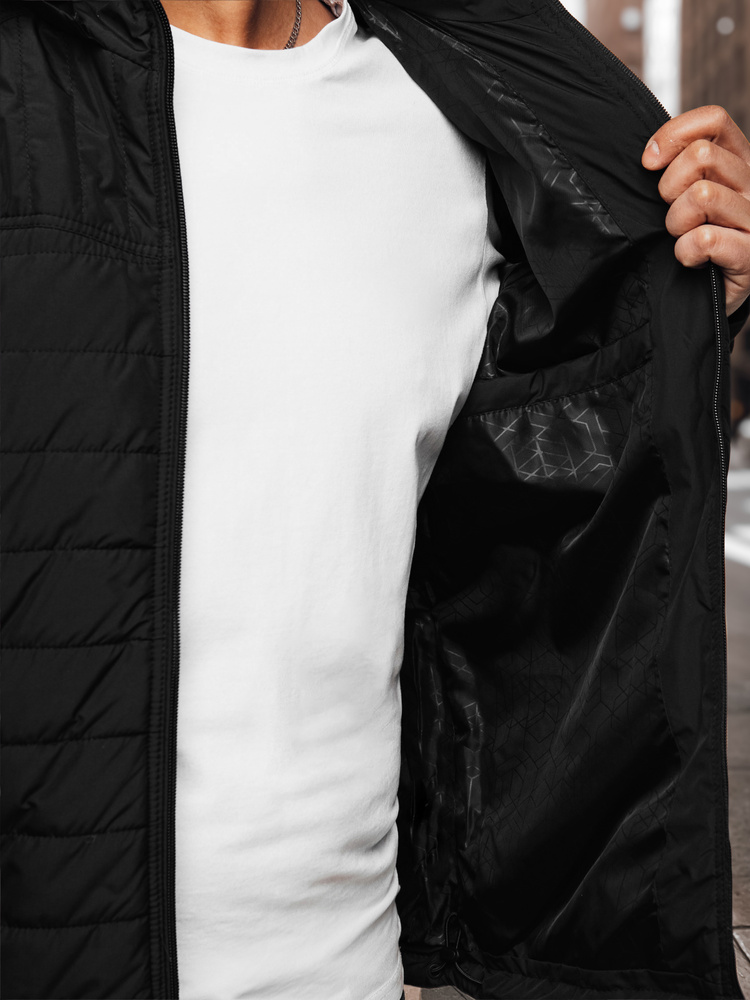 Kurtka męska pikowana z kapturem czarna Dstreet