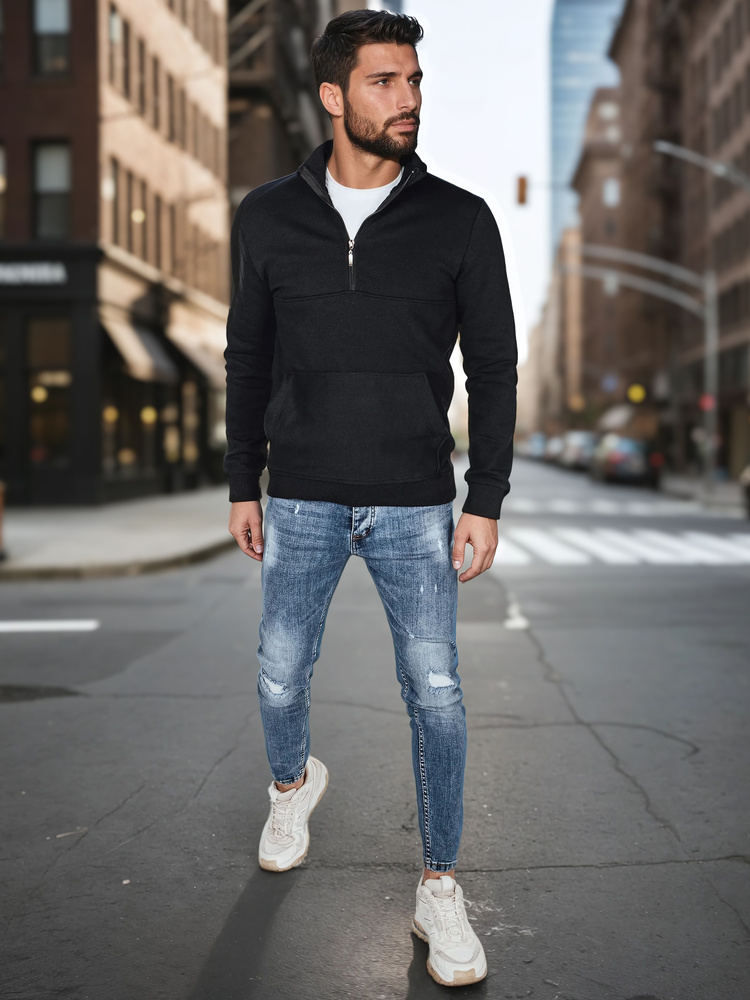 Bluza męska ze stójką czarna Dstreet
