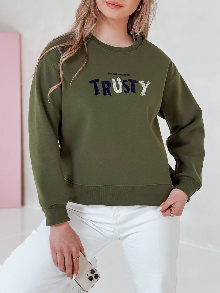 Bluza damska oversize z haftem SOFTRUS zielona Dstreet