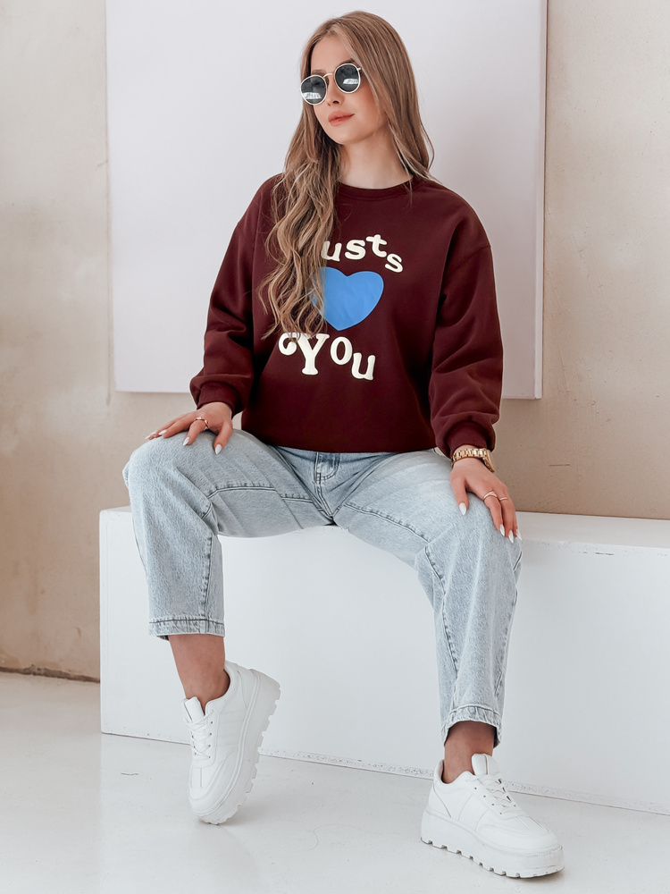Bluza damska oversize z nadrukiem FEELME bordowa Dstreet