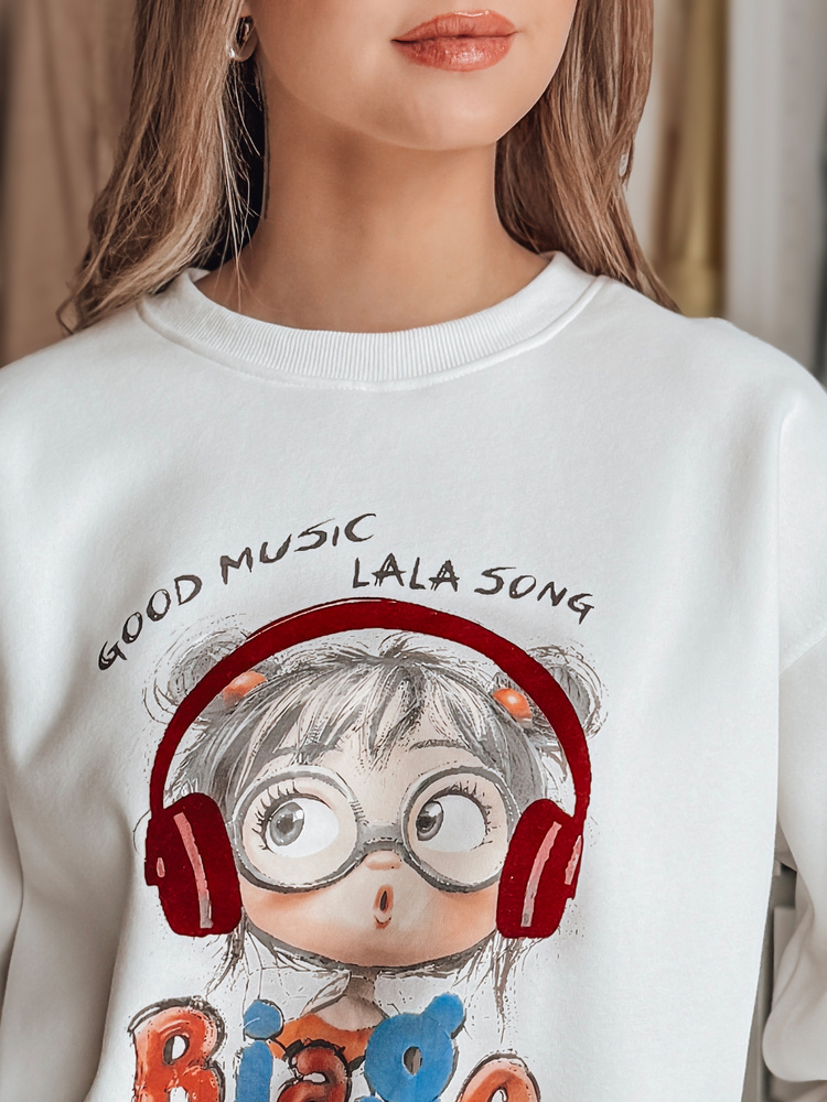 Bluza damska oversize z nadrukiem LALA VIBE biała Dstreet