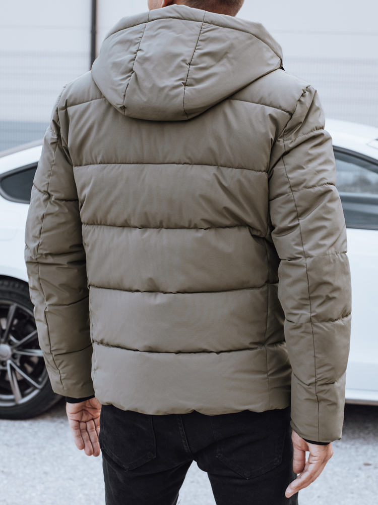 Kurtka męska zimowa pikowana z kapturem beżowa Dstreet