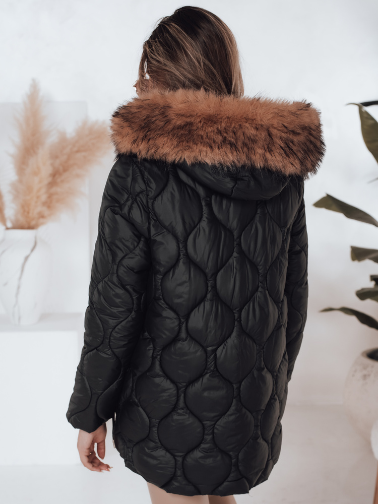 Geacă de iarnă pentru femei LUMORE cu glugă, neagră