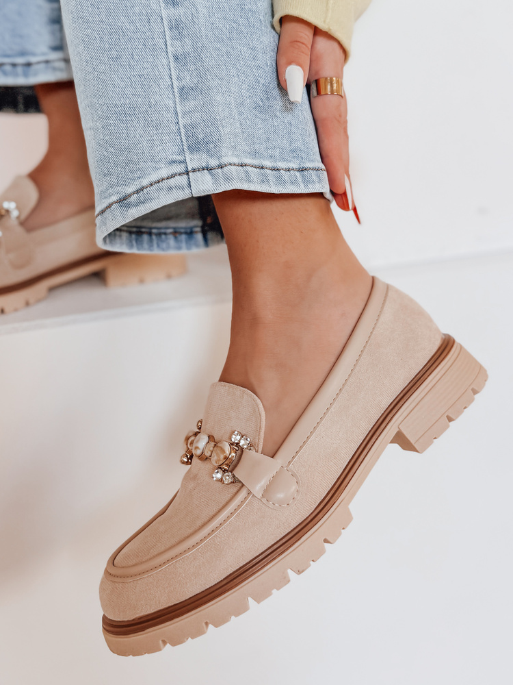 Mokasyny damskie na płaskiej podeszwie LOFINKA beżowe Dstreet