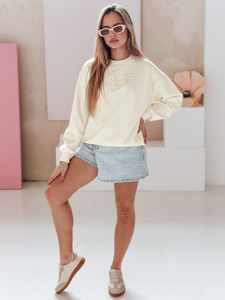 Bluza damska oversize z haftem EASYJOY ecru Dstreet