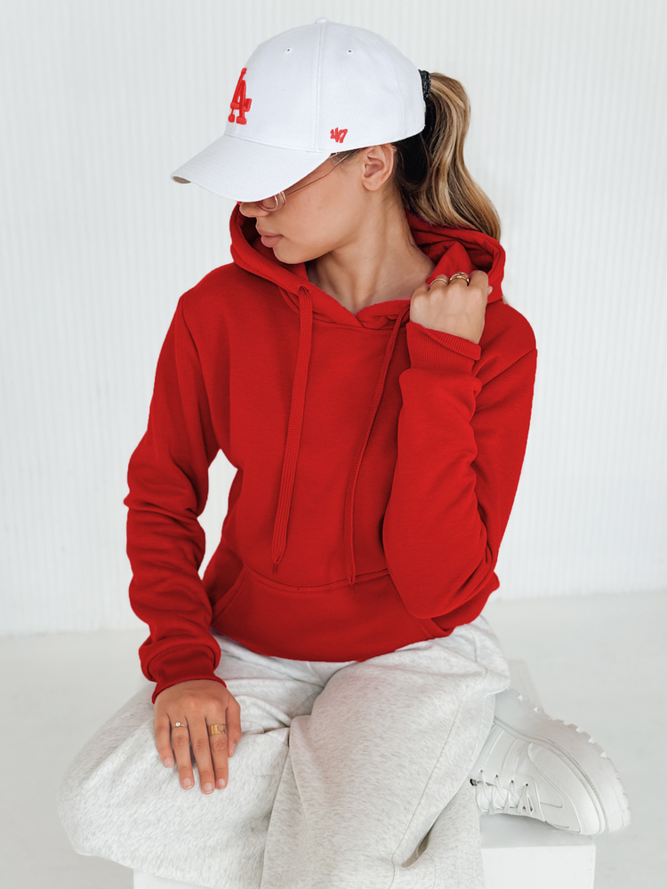DStreet Bluza damska BASIC z kapturem czerwona