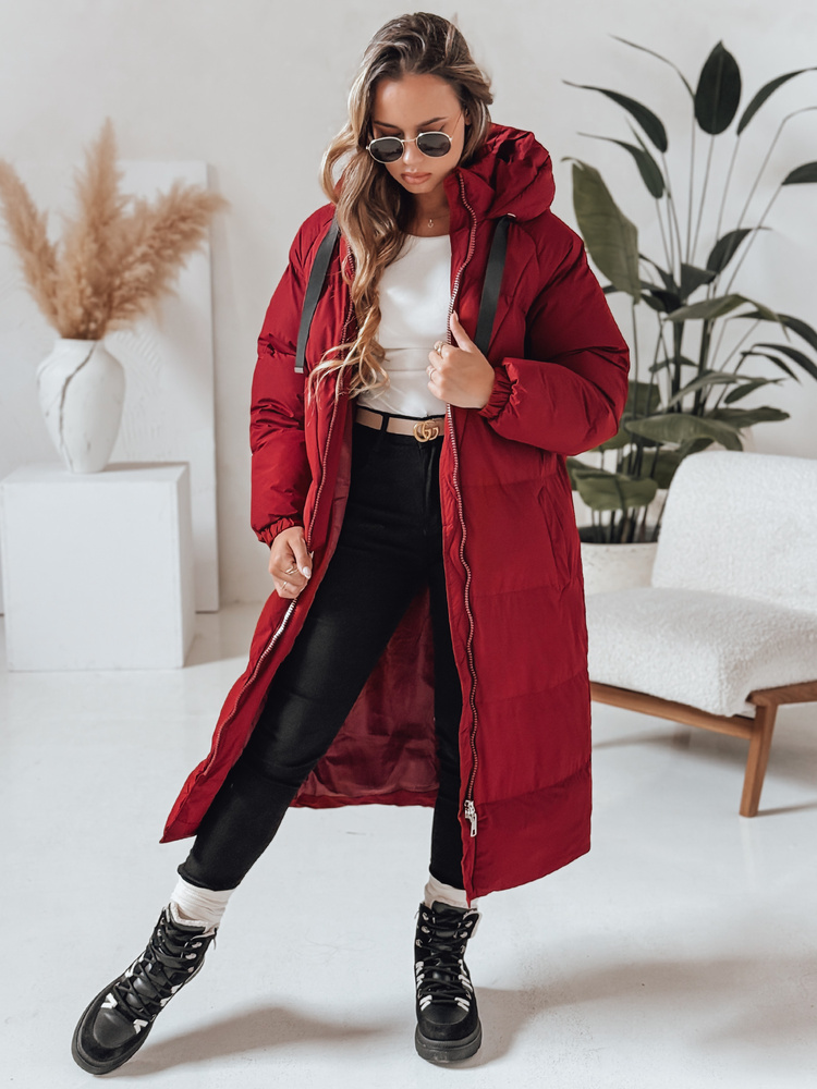 Kurtka damska zimowa długa pikowana COZYSEASON bordowa Dstreet