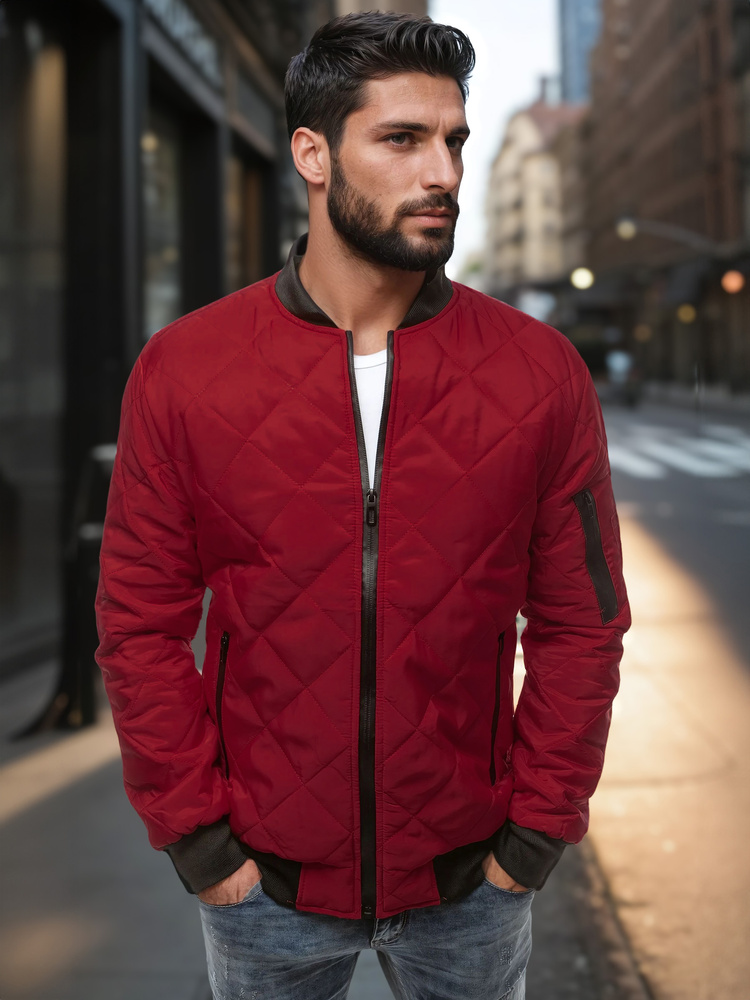 DStreet Kurtka męska pikowana bomber jacket burgundowa