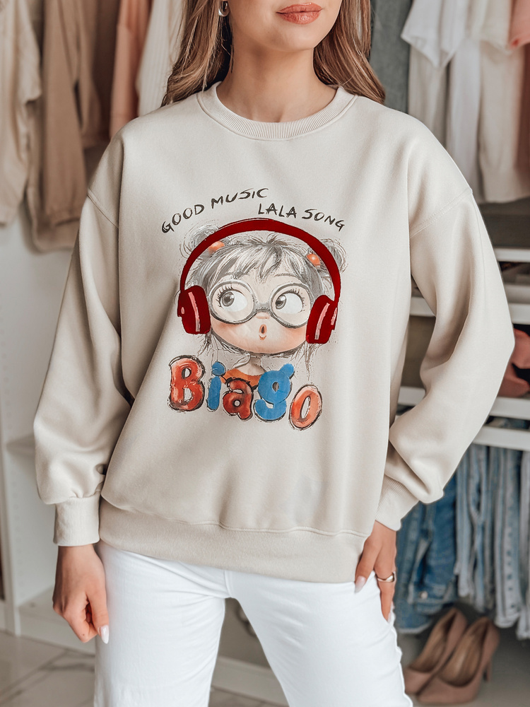Bluza damska oversize z nadrukiem LALA VIBE beżowa Dstreet