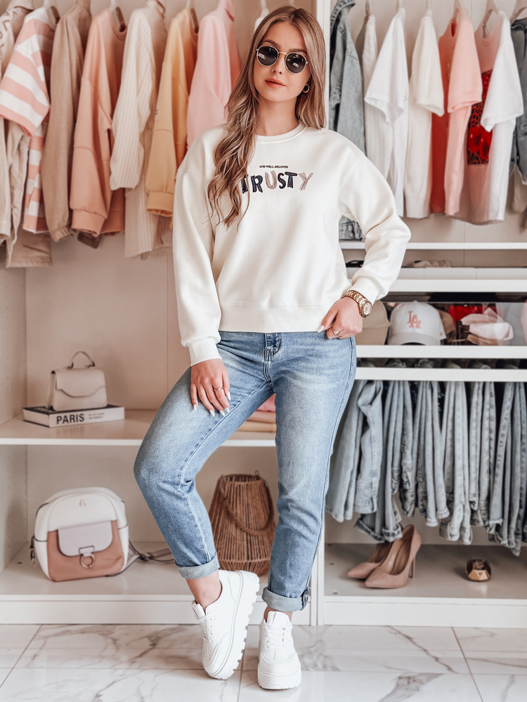 Bluza damska oversize z haftem SOFTRUS ecru Dstreet
