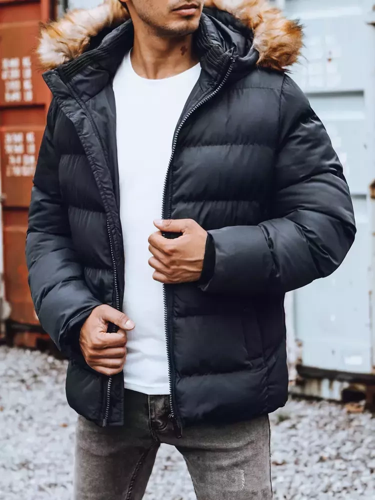 Tmavě modrá pánská dlouhá prošívaná zimní bunda Dstreet
