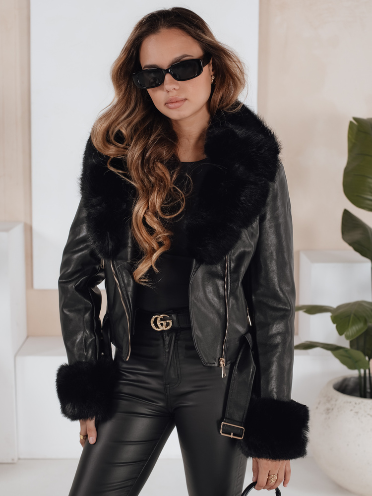 Kožená bunda s kožešinovým límcem