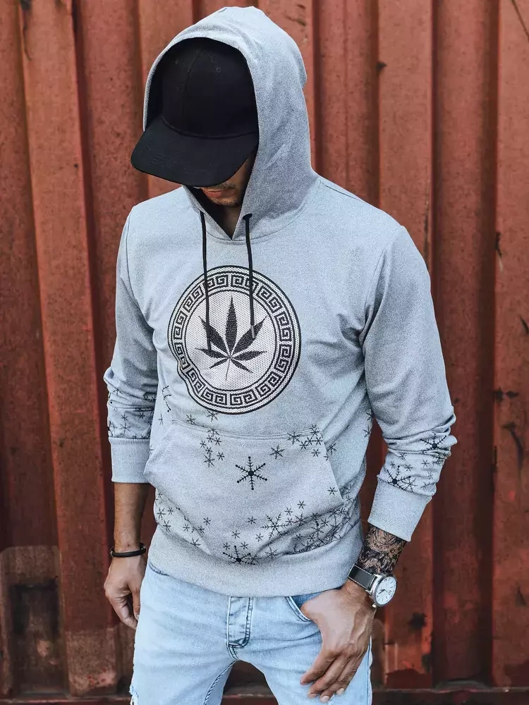 Šedá pánská mikina s kapucí a potiskem Dstreet