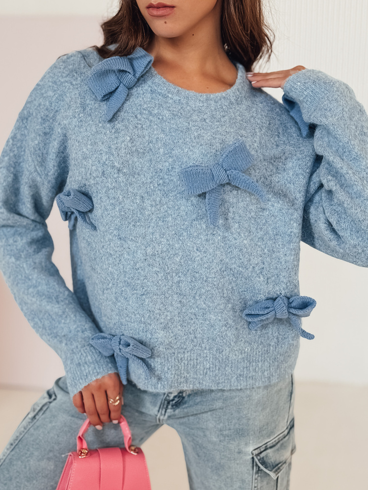 Sweter damski oversize BOWTONE z kokardkami niebieski Dstreet