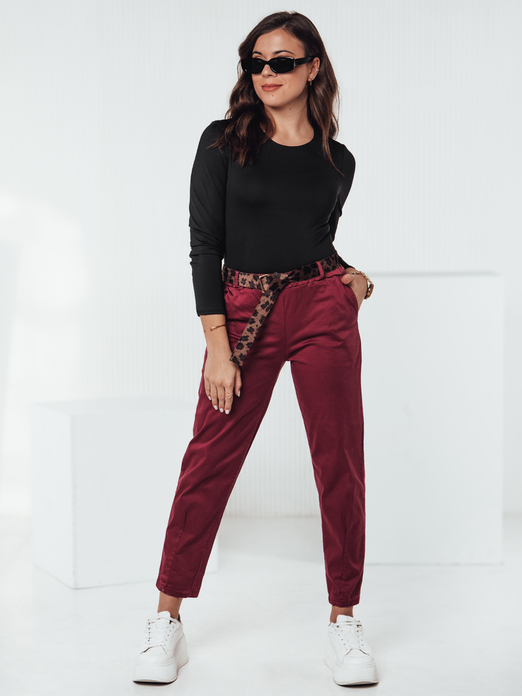 Pantaloni chino vișini pentru femei cu curea