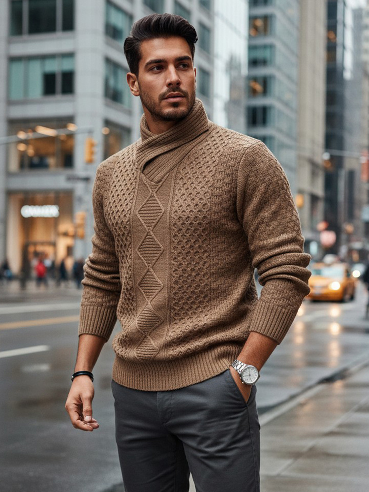 Sweter męski kamelowy Dstreet