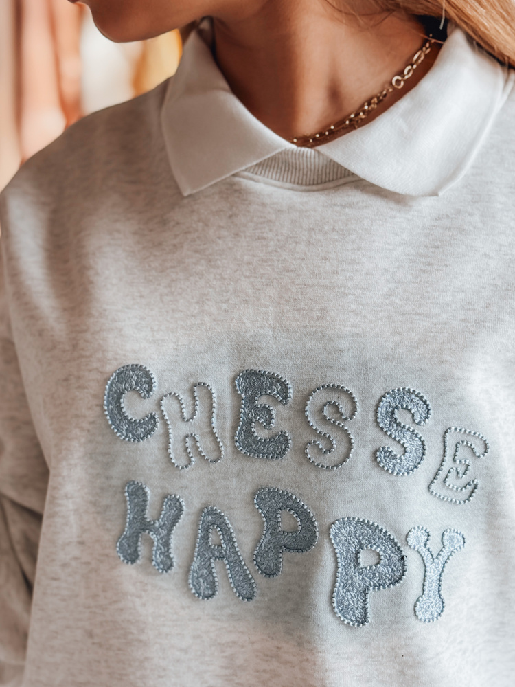 Bluza damska oversize z nadrukiem HAPIRES szara Dstreet