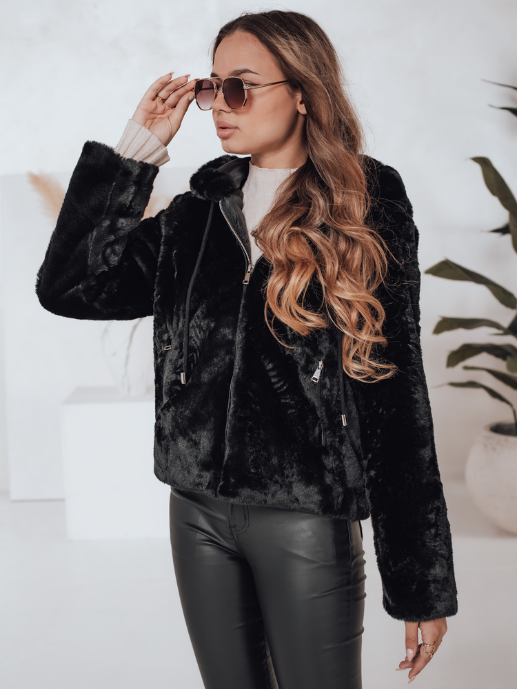 Haină scurtă de blană neagră ELMIRIS