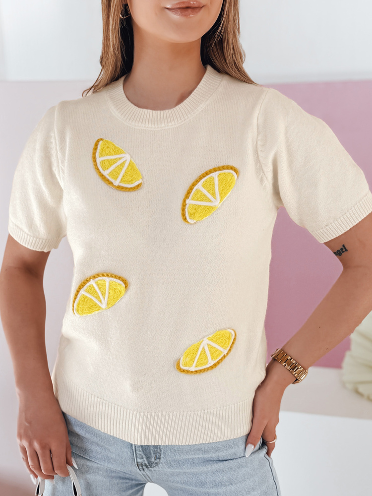 Sweter damskie oversize z cytrynami CYTRYNKA beżowy Dstreet