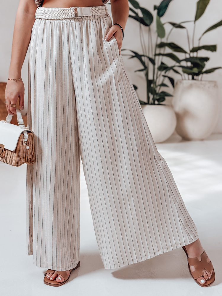 Spodnie damskie wide leg z paskiem SUMMERLINE beżowe Dstreet
