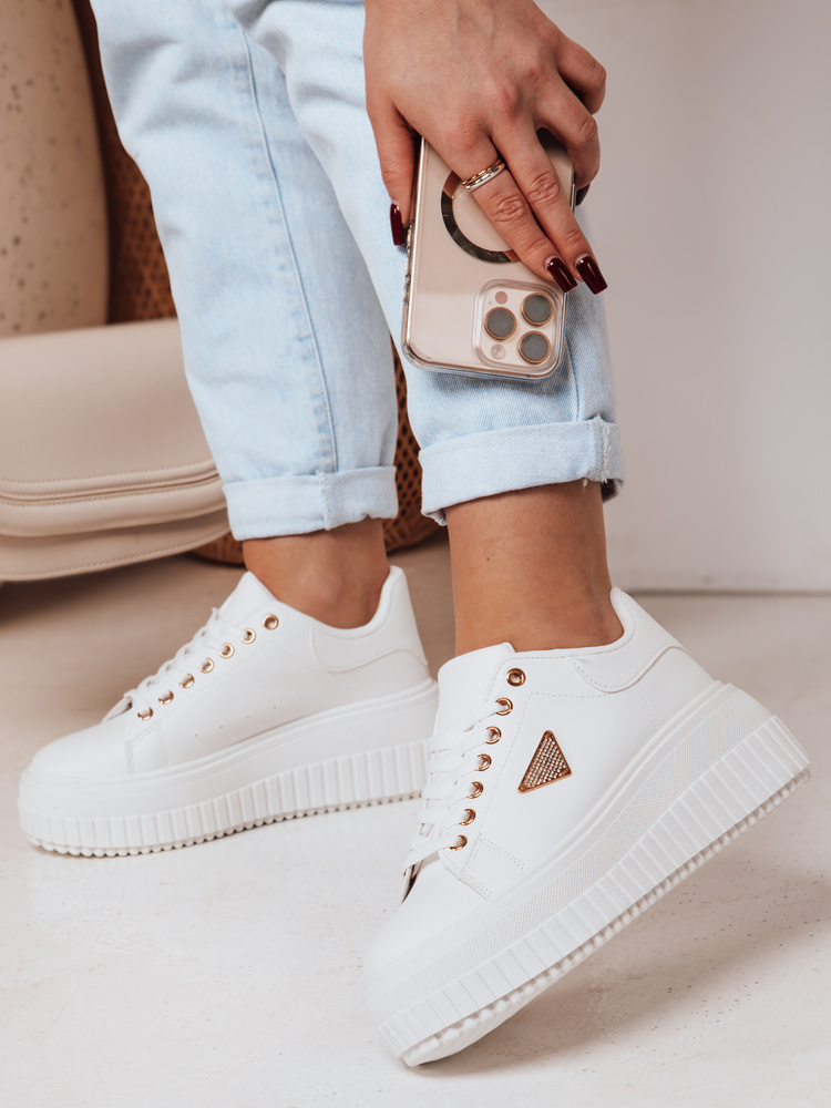 Teniși albi cu platformă pentru femei