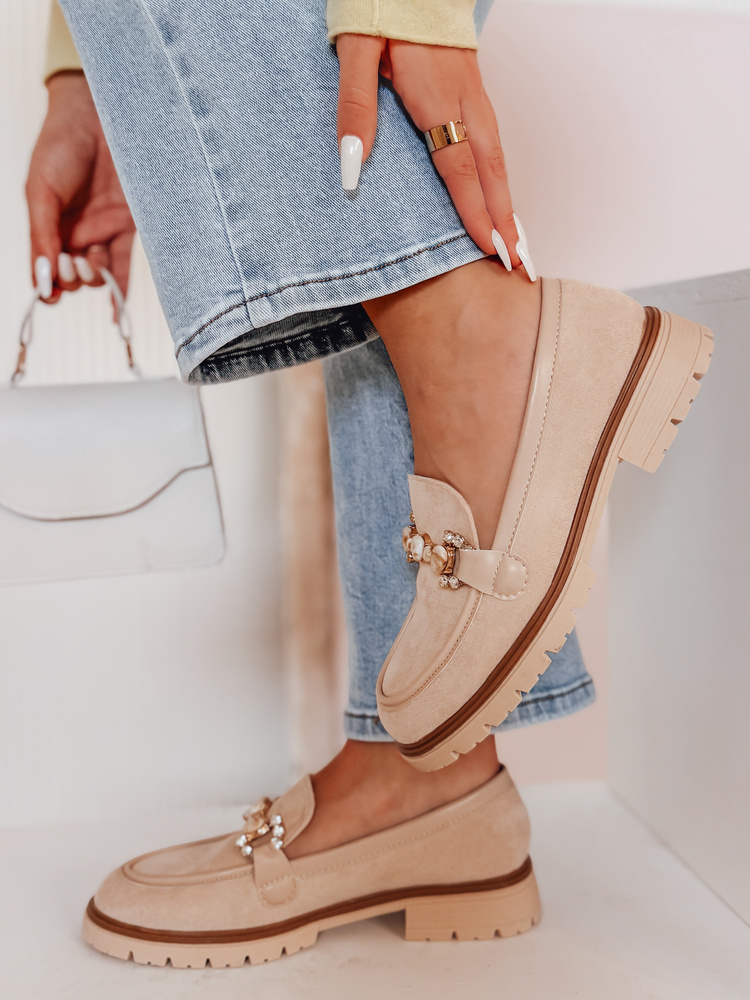 Mokasyny damskie na płaskiej podeszwie LOFINKA beżowe Dstreet