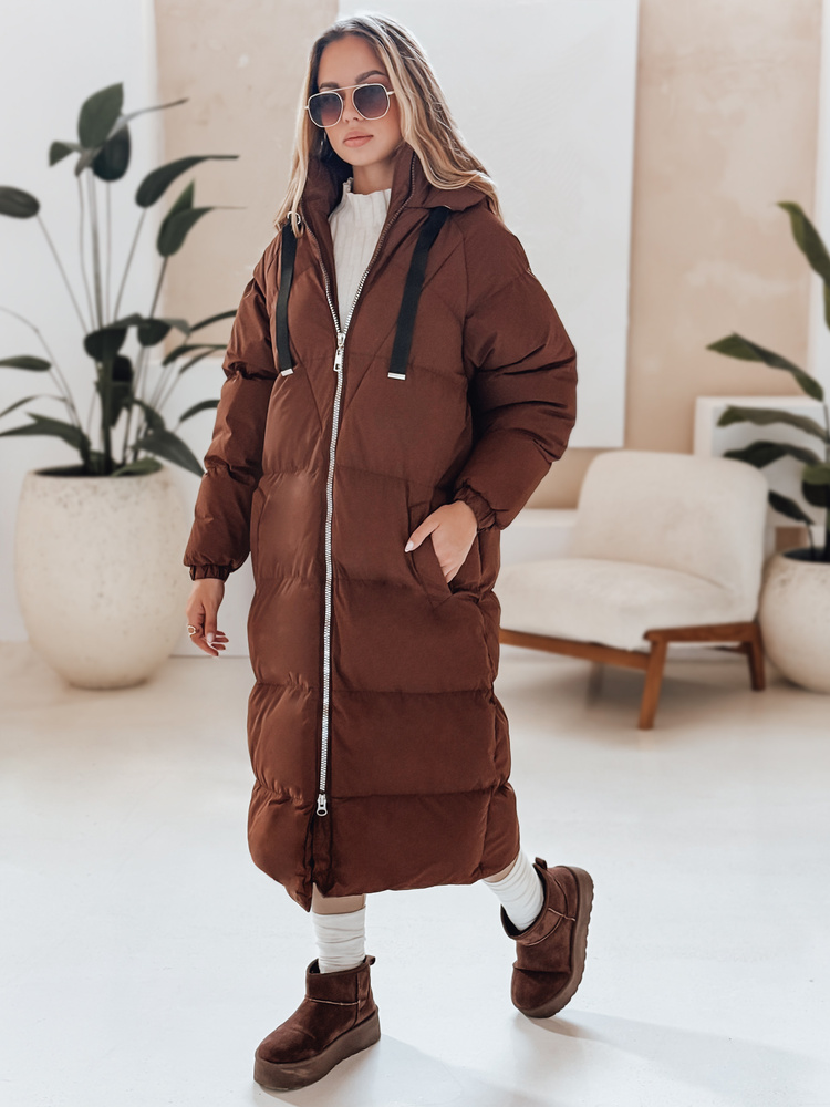 Kurtka damska zimowa długa pikowana COZYSEASON brązowa Dstreet