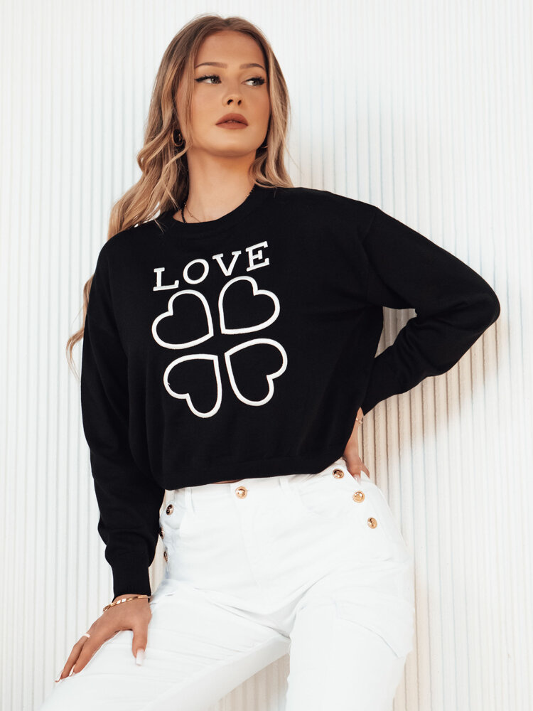 Sweter damski z nadrukiem CLOVER czarny Dstreet