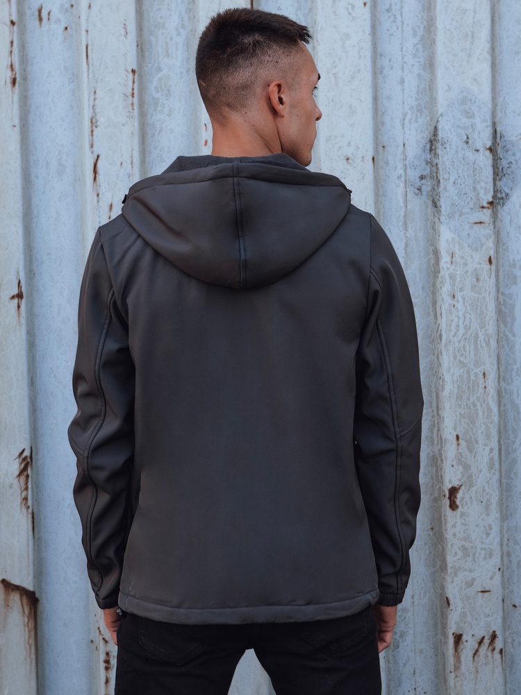 Kurtka męska przejściowa softshell z kapturem ciemnoszara Dstreet