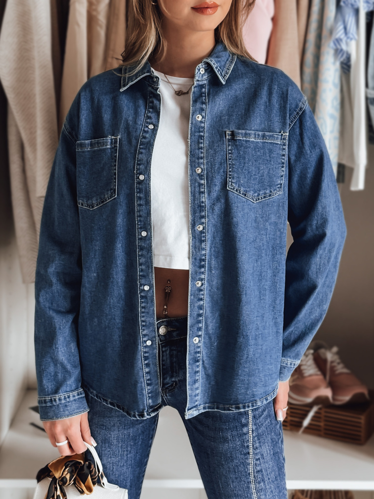 Koszula damska jeansowa oversize OVERLLO niebieska Dstreet