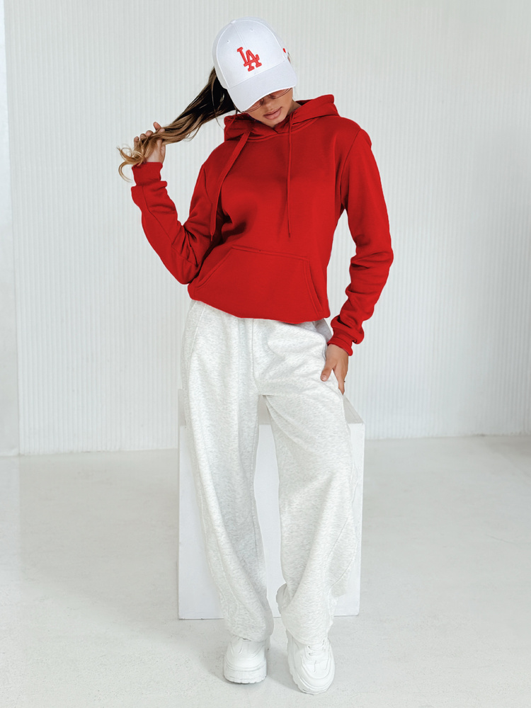 DStreet Bluza damska BASIC z kapturem czerwona